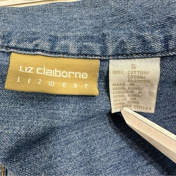VNTG LIZ CLAIBORNE Y2K FITTED LAYERING CROPPED ZIP UP LONG SLEEVE DENIM JACKET - Picture 5 of 6